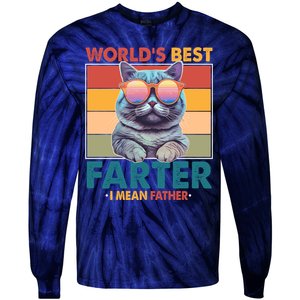 Worlds Best Farter I Mean Father Funny Retro Cat Tie-Dye Long Sleeve Shirt