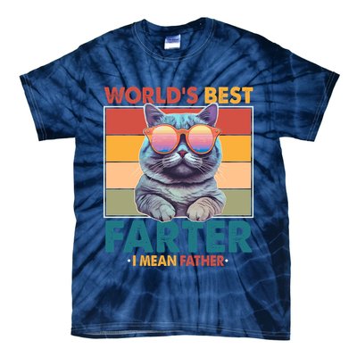 Worlds Best Farter I Mean Father Funny Retro Cat Tie-Dye T-Shirt