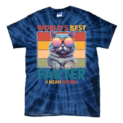 Worlds Best Farter I Mean Father Funny Retro Cat Tie-Dye T-Shirt