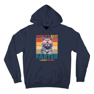 Worlds Best Farter I Mean Father Funny Retro Cat Tall Hoodie