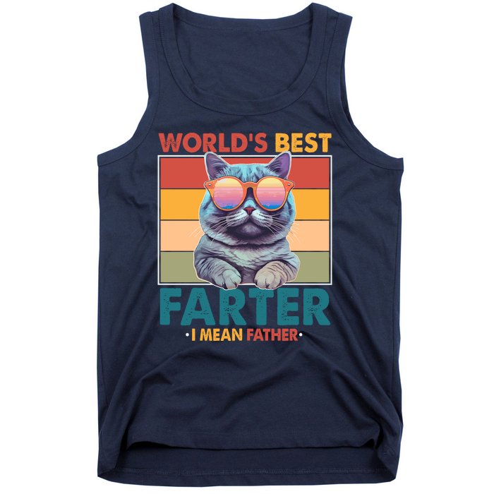 Worlds Best Farter I Mean Father Funny Retro Cat Tank Top