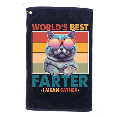 Worlds Best Farter I Mean Father Funny Retro Cat Golf Towel