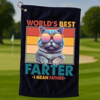 Worlds Best Farter I Mean Father Funny Retro Cat Golf Towel