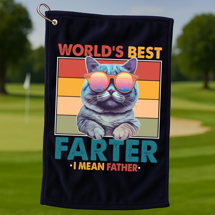 Worlds Best Farter I Mean Father Funny Retro Cat Golf Towel