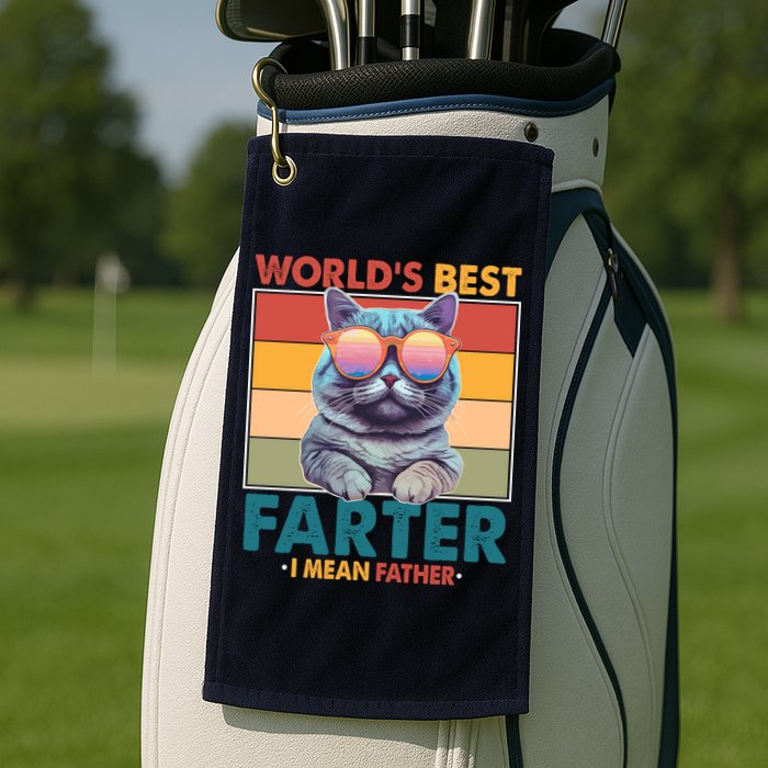 Worlds Best Farter I Mean Father Funny Retro Cat Golf Towel