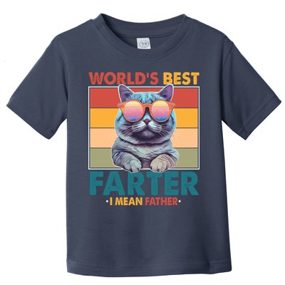 Worlds Best Farter I Mean Father Funny Retro Cat Toddler T-Shirt