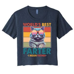 Worlds Best Farter I Mean Father Funny Retro Cat Women's Crop Top Tee