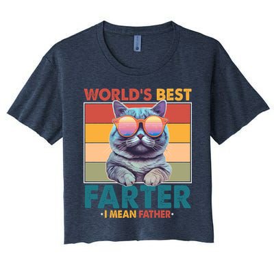 Worlds Best Farter I Mean Father Funny Retro Cat Crop Top
