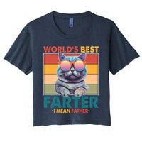 Worlds Best Farter I Mean Father Funny Retro Cat Crop Top