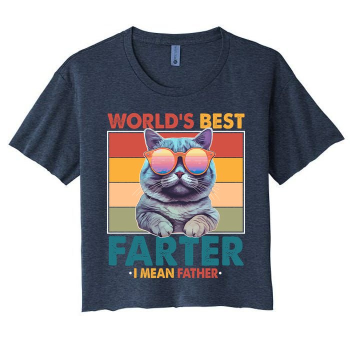 Worlds Best Farter I Mean Father Funny Retro Cat Crop Top