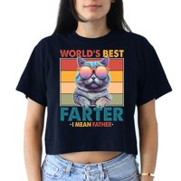 Worlds Best Farter I Mean Father Funny Retro Cat Crop Top