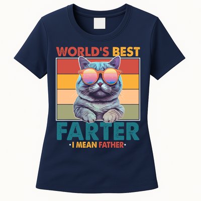 Worlds Best Farter I Mean Father Funny Retro Cat Womens T-Shirt