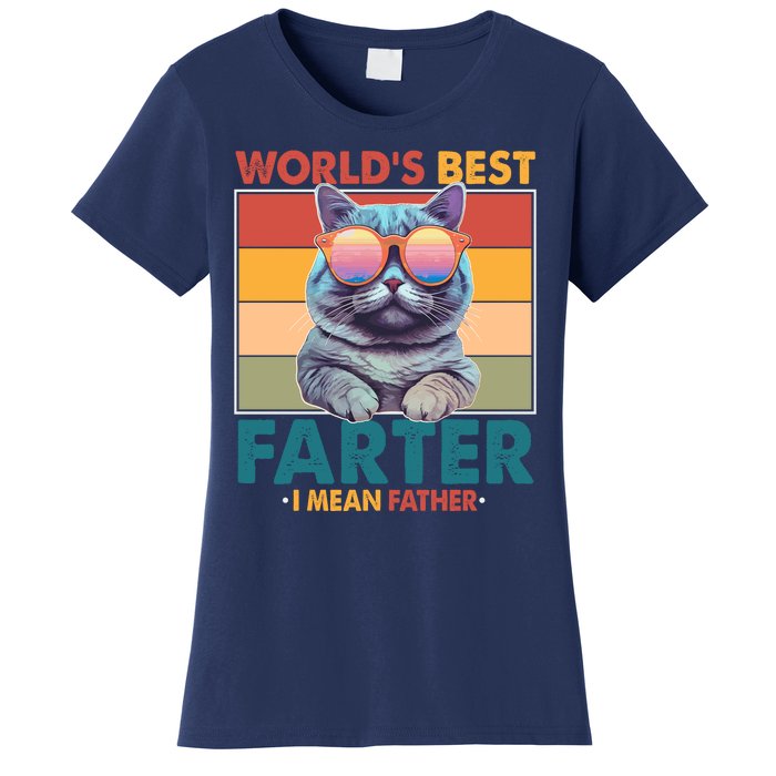 Worlds Best Farter I Mean Father Funny Retro Cat Women's T-Shirt