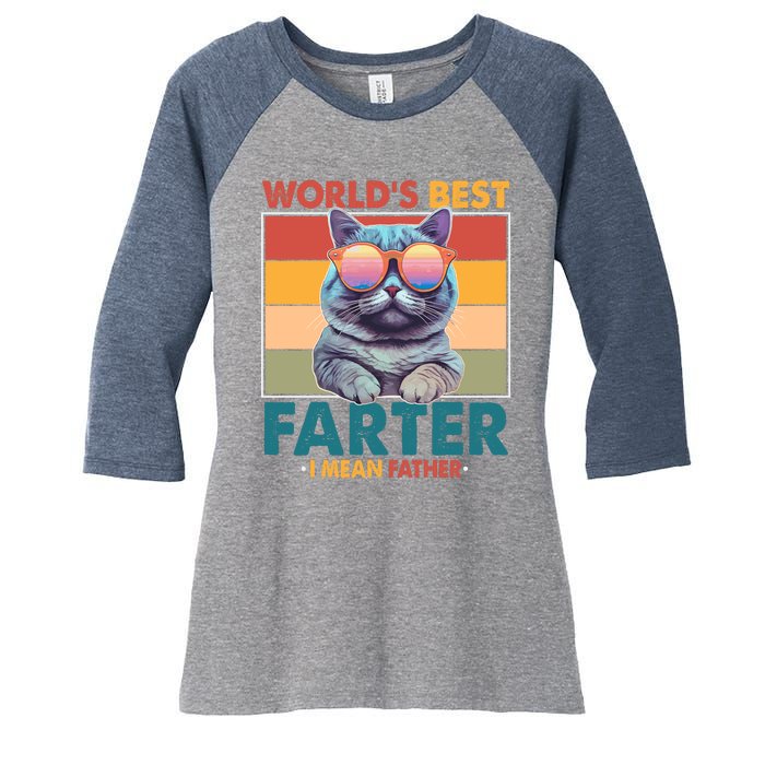 Worlds Best Farter I Mean Father Funny Retro Cat Women's Tri-Blend 3/4-Sleeve Raglan Shirt