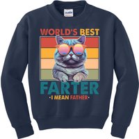 Worlds Best Farter I Mean Father Funny Retro Cat Kids Sweatshirt