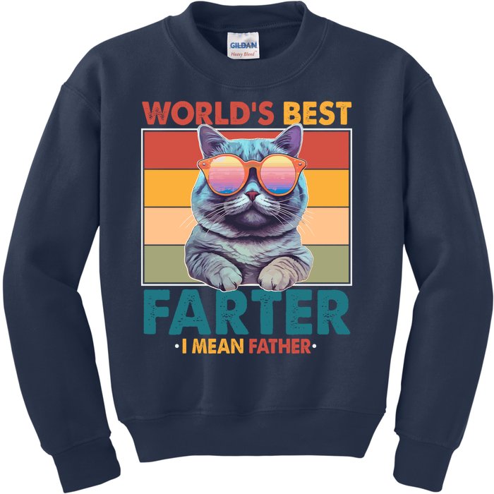 Worlds Best Farter I Mean Father Funny Retro Cat Kids Sweatshirt