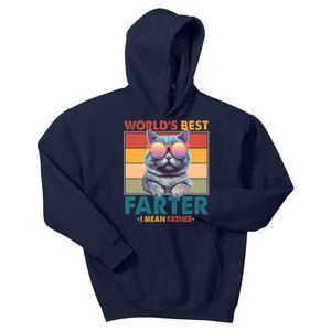 Worlds Best Farter I Mean Father Funny Retro Cat Kids Hoodie