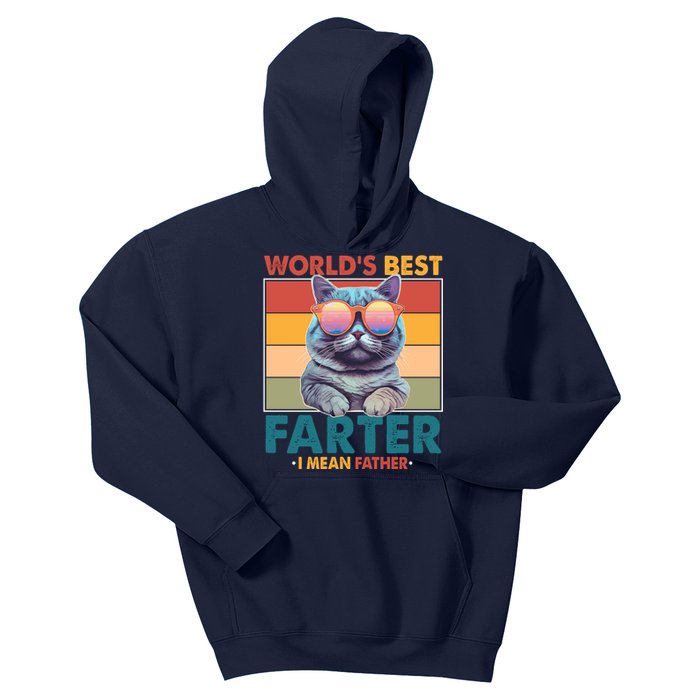 Worlds Best Farter I Mean Father Funny Retro Cat Kids Hoodie