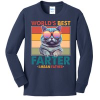 Worlds Best Farter I Mean Father Funny Retro Cat Kids Long Sleeve Shirt