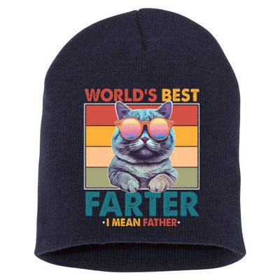 Worlds Best Farter I Mean Father Funny Retro Cat Short Acrylic Beanie