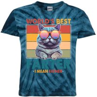 Worlds Best Farter I Mean Father Funny Retro Cat Kids Tie-Dye T-Shirt