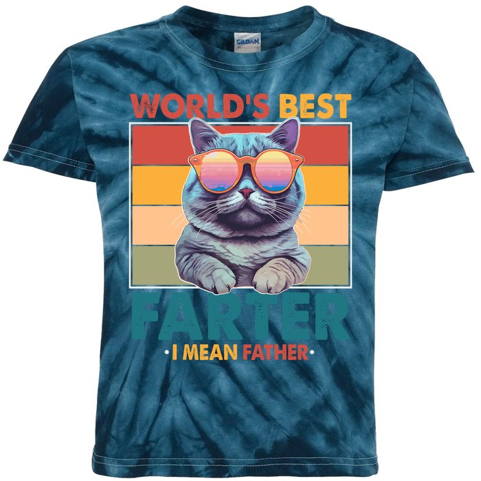 Worlds Best Farter I Mean Father Funny Retro Cat Kids Tie-Dye T-Shirt