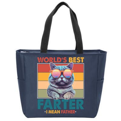 Worlds Best Farter I Mean Father Funny Retro Cat Zip Tote Bag