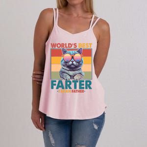 Worlds Best Farter I Mean Father Funny Retro Cat Women's Strappy Tank