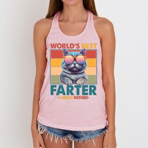 Worlds Best Farter I Mean Father Funny Retro Cat Women's Knotted Racerback Tank