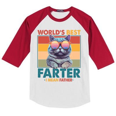 Worlds Best Farter I Mean Father Funny Retro Cat Kids Colorblock Raglan Jersey