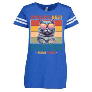 Worlds Best Farter I Mean Father Funny Retro Cat Enza Ladies Jersey Football T-Shirt