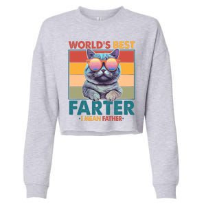 Worlds Best Farter I Mean Father Funny Retro Cat Cropped Pullover Crew