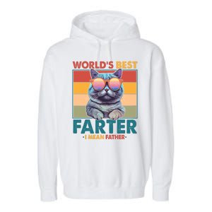 Worlds Best Farter I Mean Father Funny Retro Cat Garment-Dyed Fleece Hoodie