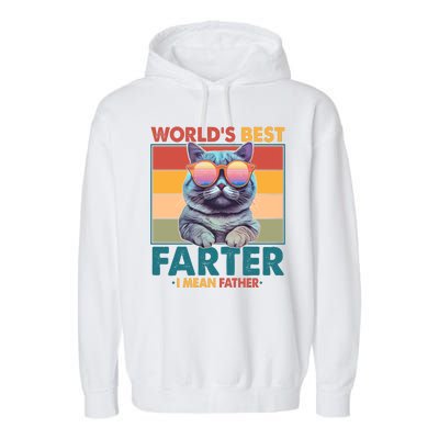 Worlds Best Farter I Mean Father Funny Retro Cat Garment-Dyed Fleece Hoodie