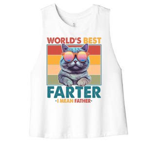 Worlds Best Farter I Mean Father Funny Retro Cat Women's Racerback Cropped Tank