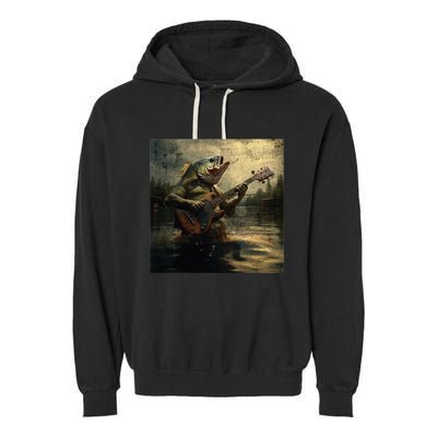 Weird Bass Fish Playing Bass Guitar Funny Cursed Meme Garment-Dyed Fleece Hoodie