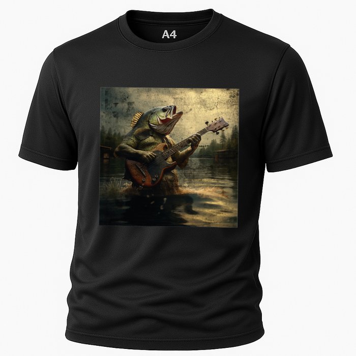 Weird Bass Fish Playing Bass Guitar Funny Cursed Meme Cooling Performance Crew T-Shirt
