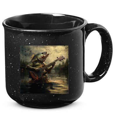 Weird Bass Fish Playing Bass Guitar Funny Cursed Meme 15oz Campfire Ceramic Mug