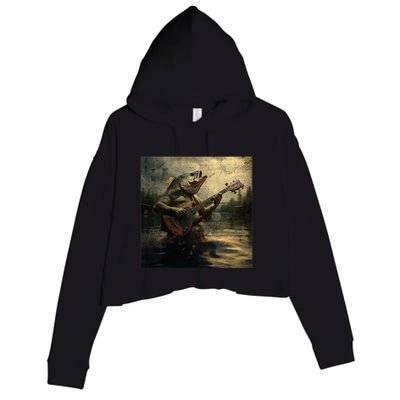 Weird Bass Fish Playing Bass Guitar Funny Cursed Meme Crop Fleece Hoodie
