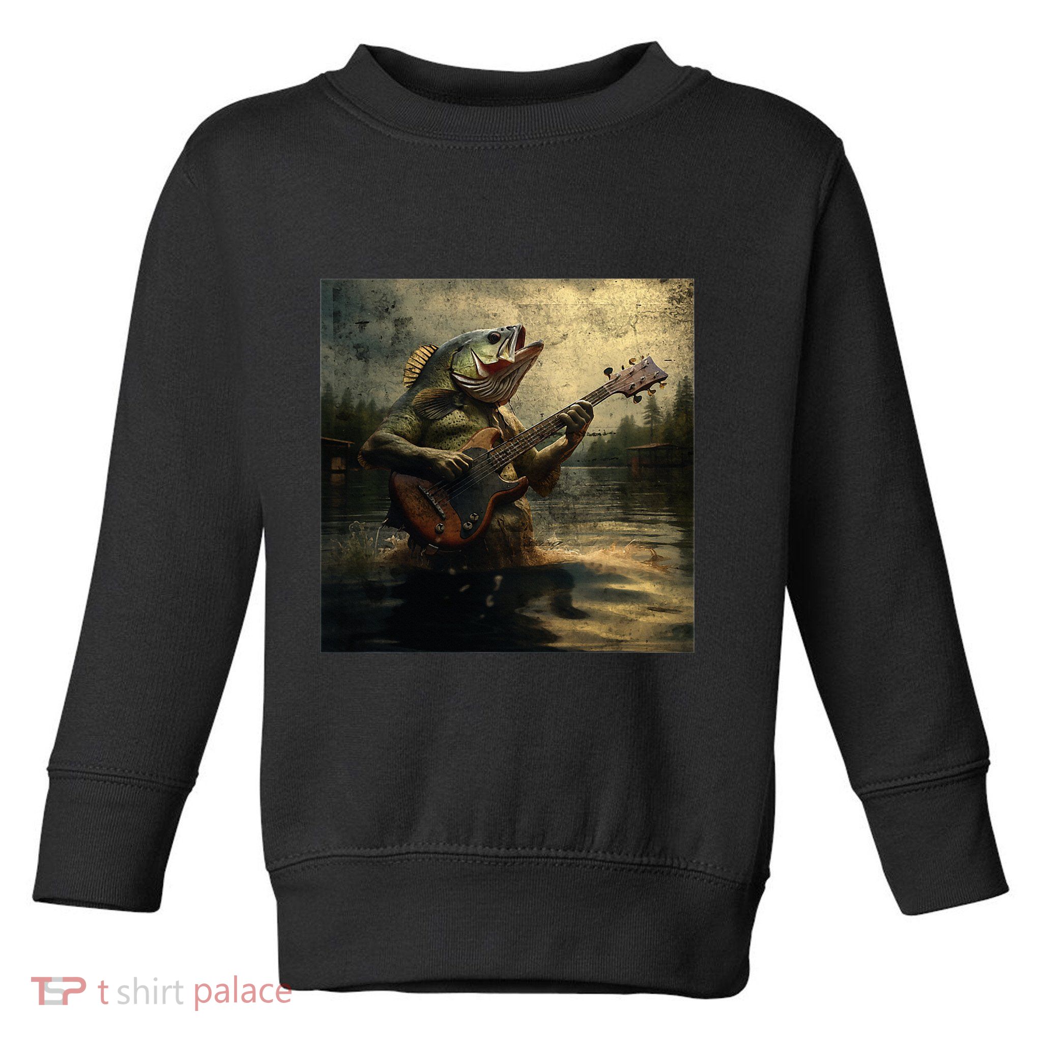 Weird Bass Fish Playing Bass Guitar Funny Cursed Meme Toddler Sweatshirt
