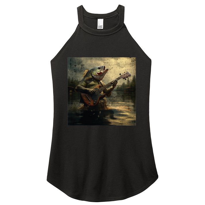 Weird Bass Fish Playing Bass Guitar Funny Cursed Meme Women's Perfect Tri Rocker Tank