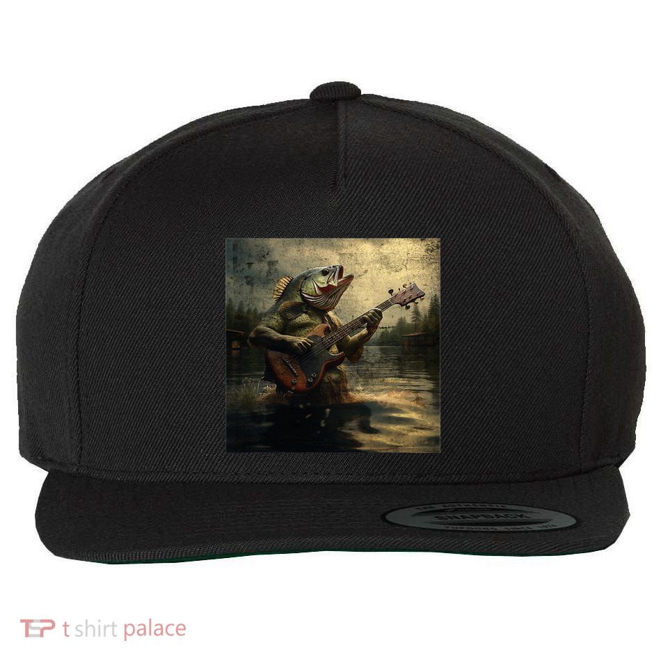 Weird Bass Fish Playing Bass Guitar Funny Cursed Meme Wool Snapback Cap