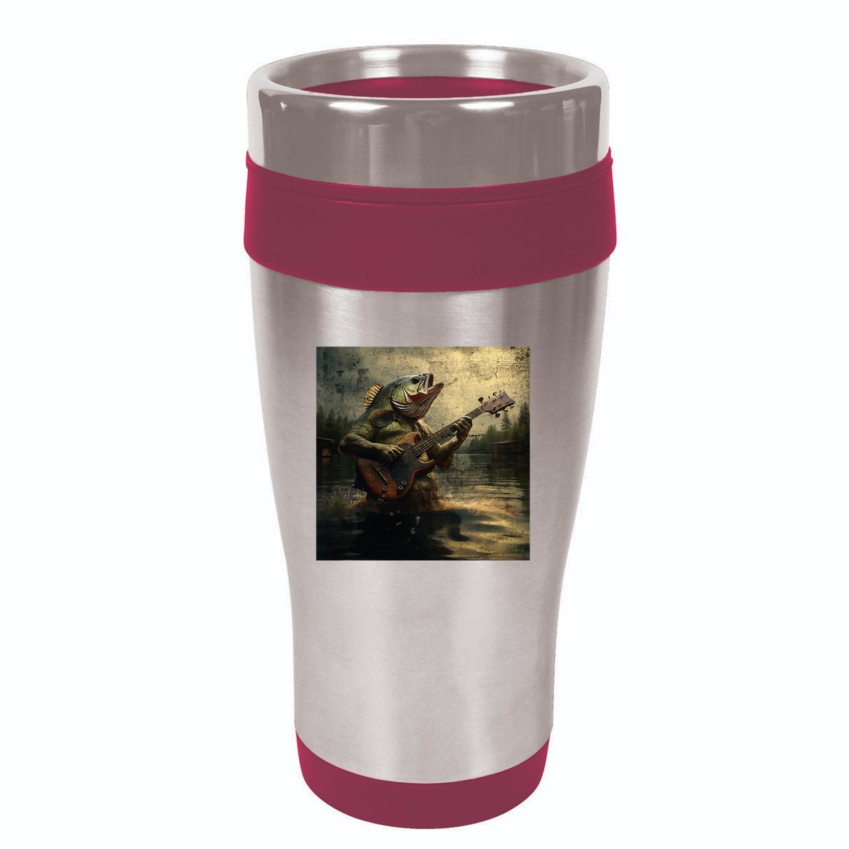 Weird Bass Fish Playing Bass Guitar Funny Cursed Meme 16oz Travel Tumbler