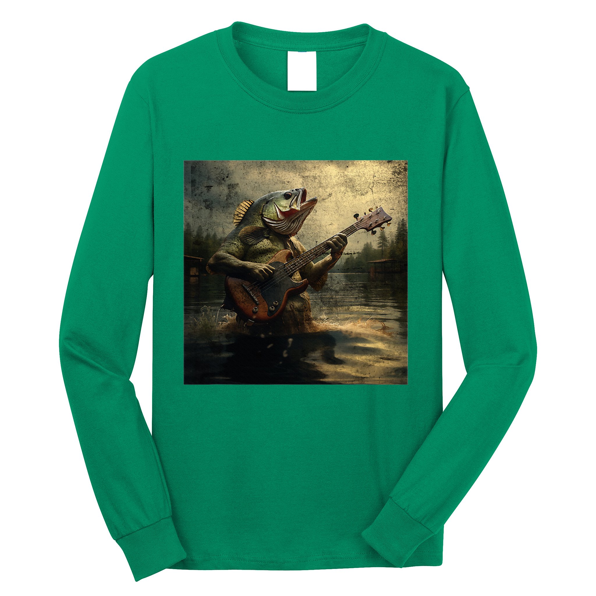 Weird Bass Fish Playing Bass Guitar Funny Cursed Meme Long Sleeve Shirt