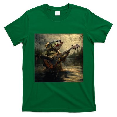 Weird Bass Fish Playing Bass Guitar Funny Cursed Meme T-Shirt