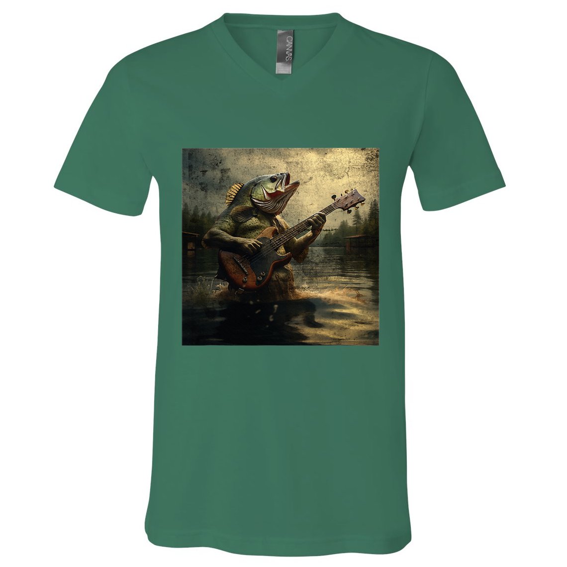 Weird Bass Fish Playing Bass Guitar Funny Cursed Meme V-Neck T-Shirt