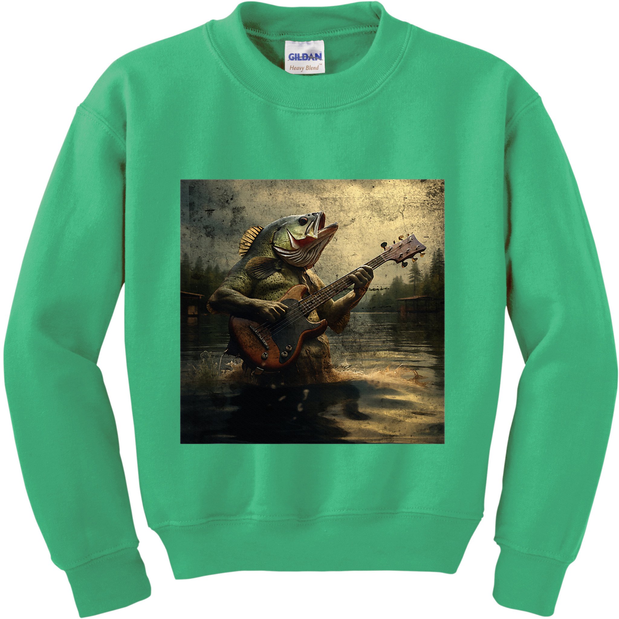 Weird Bass Fish Playing Bass Guitar Funny Cursed Meme Kids Sweatshirt