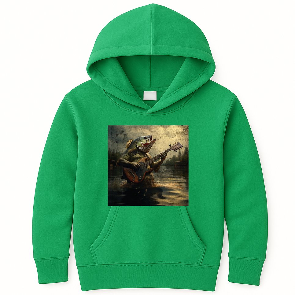 Weird Bass Fish Playing Bass Guitar Funny Cursed Meme Kids Hoodie