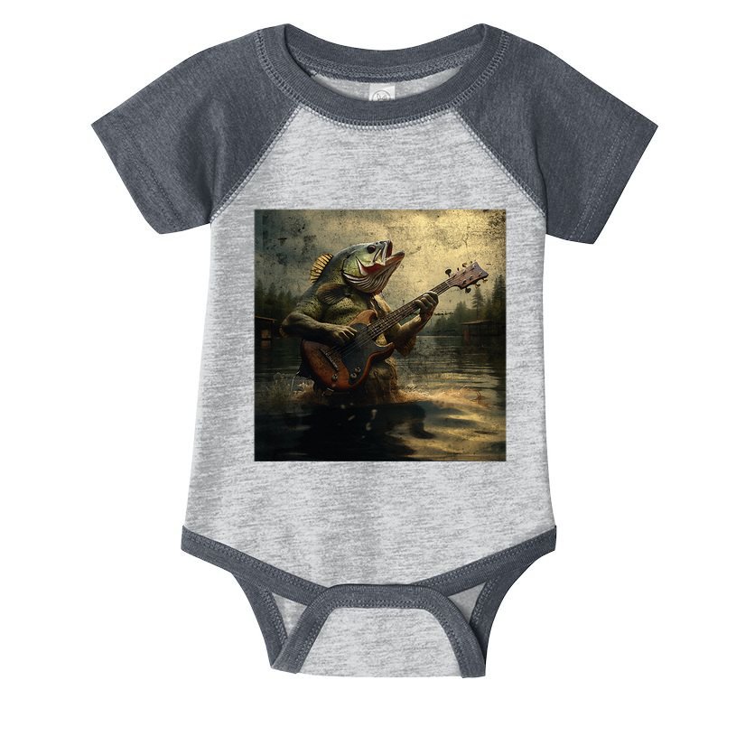 Weird Bass Fish Playing Bass Guitar Funny Cursed Meme Infant Baby Jersey Bodysuit