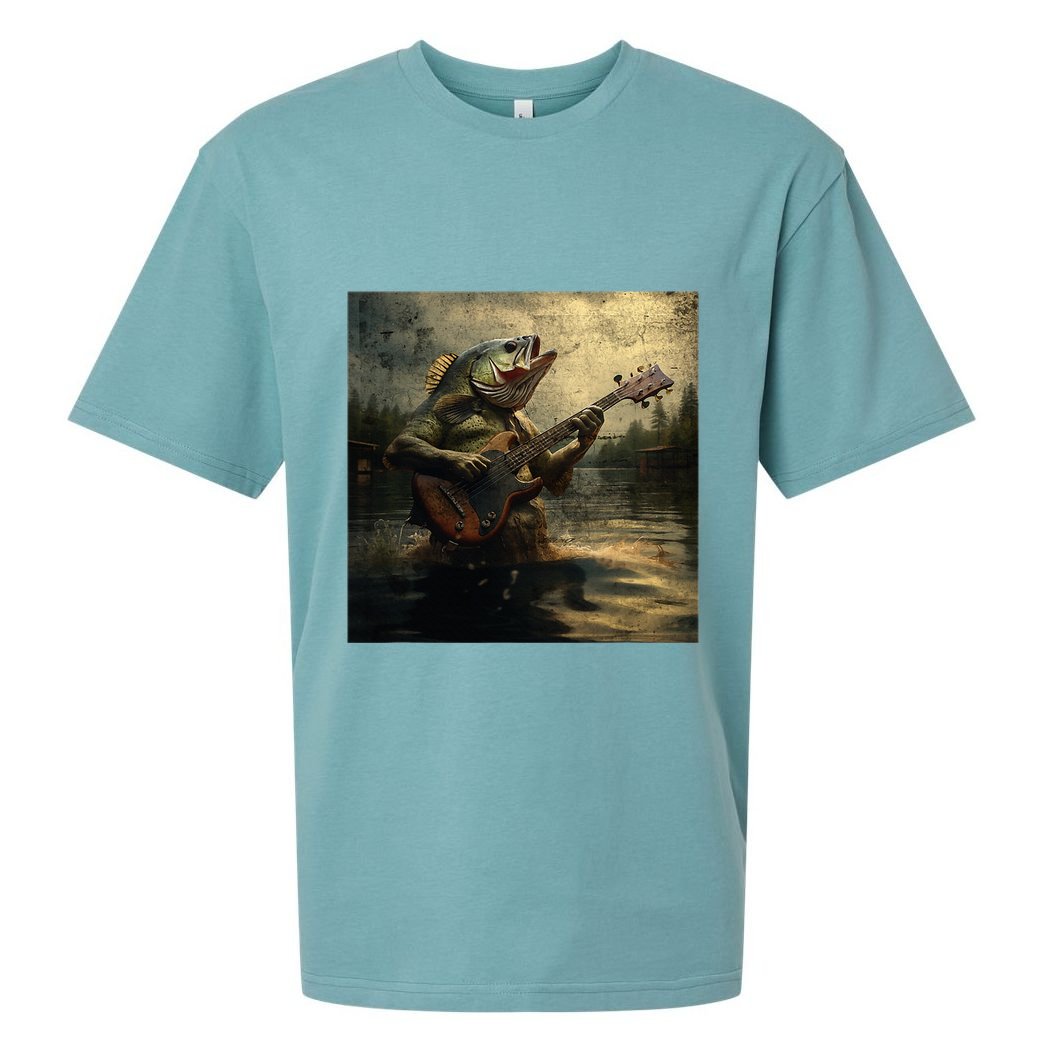 Weird Bass Fish Playing Bass Guitar Funny Cursed Meme Sueded Cloud Jersey T-Shirt